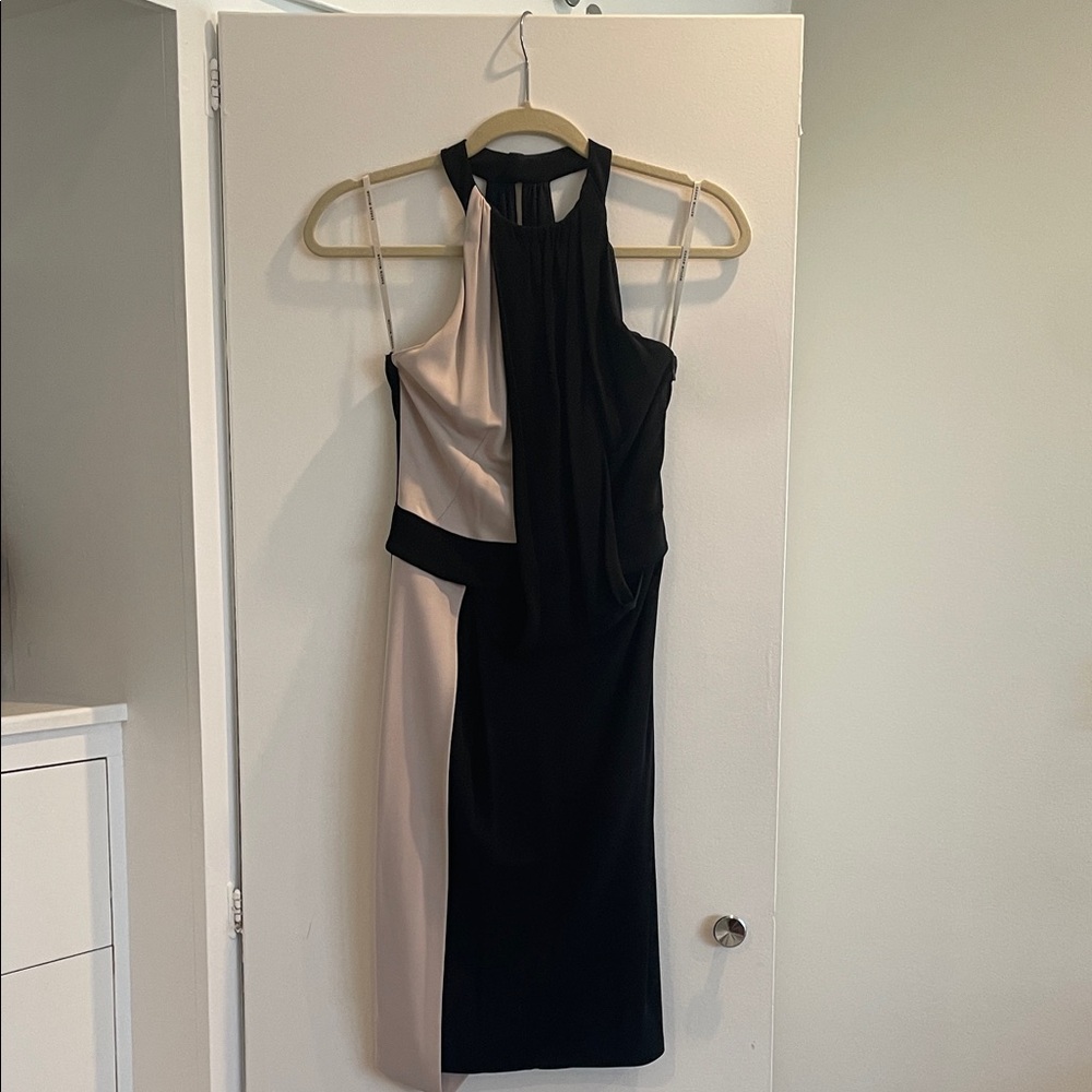 Elegant Black and Cream Halter Dress